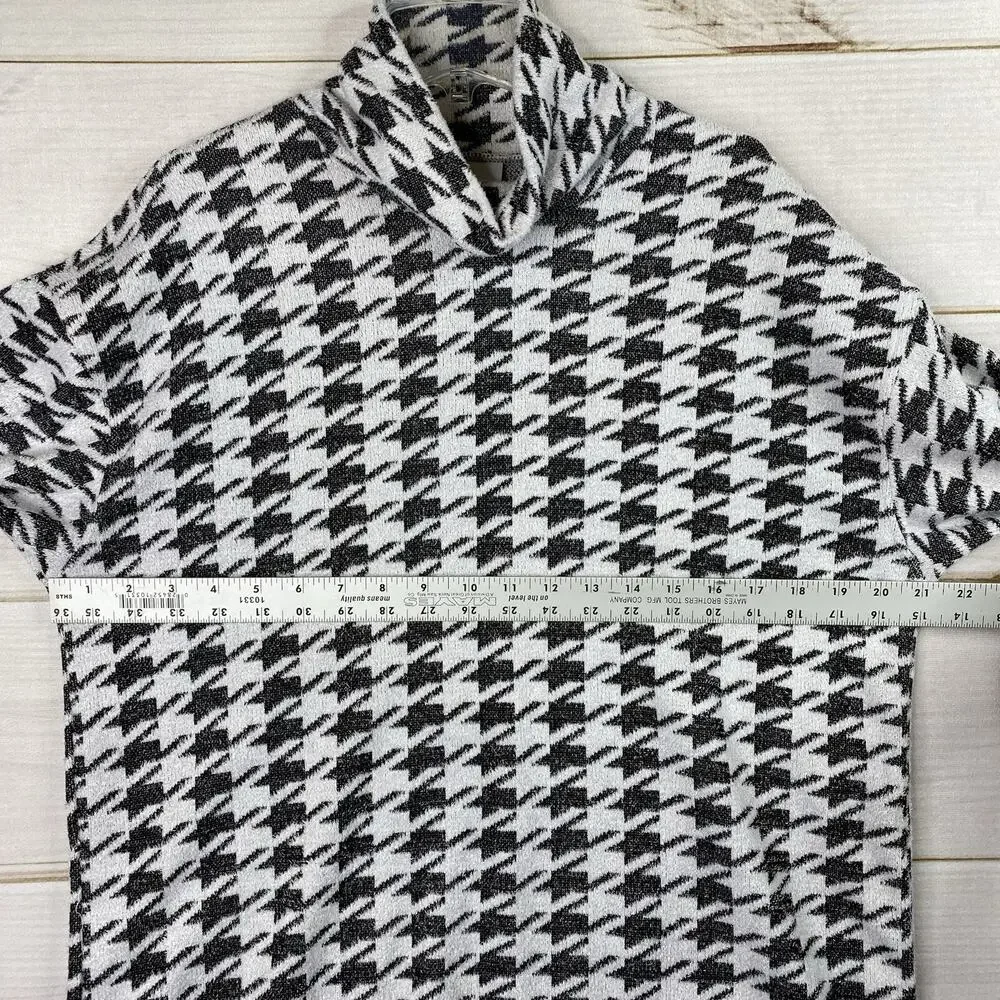 Chico's Sweater Sz 0 Women S 4/6 Black White Houndstooth Mock Neck Heavy Stretch